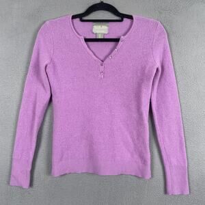 Wicked Wool Sweater Womens Small Purple Henley V-Neck 100% Merino Wool